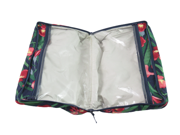 Vintage Floral Travel Cosmetic Hygiene Bag Orchid Handles Zip Closure Pockets