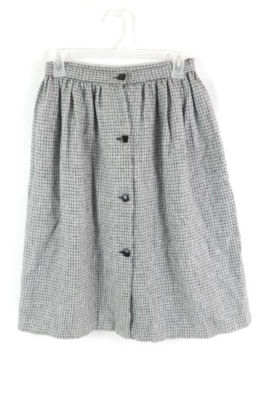 Vintage Women's Plaid Skirt Size 6 Tweed Button Up Back Below Knee Black White