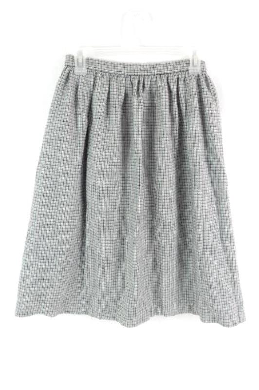 Vintage Women's Plaid Skirt Size 6 Tweed Button Up Back Below Knee Black White