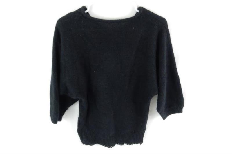 Vintage Women's 3/4 Sleeve Knit Sweater Women's Size Small Beaded Black Crochet