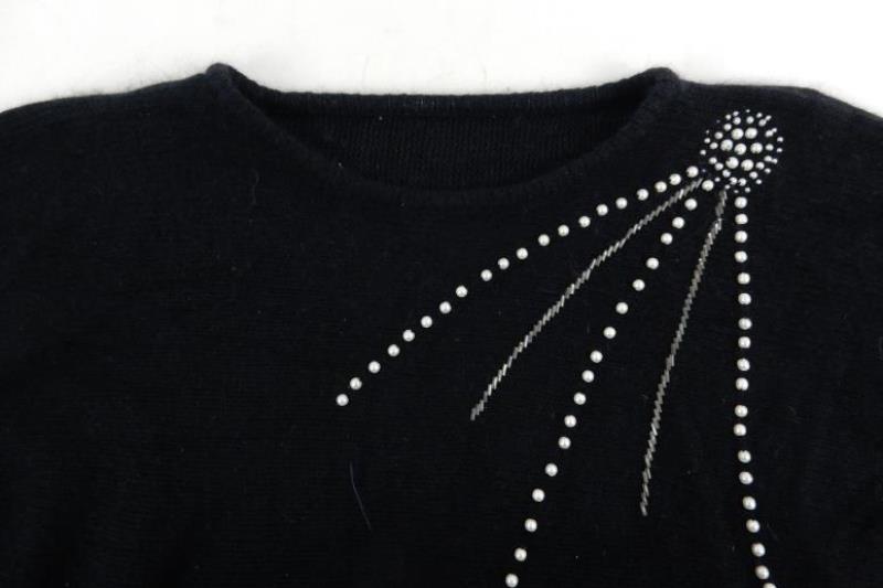 Vintage Women's 3/4 Sleeve Knit Sweater Women's Size Small Beaded Black Crochet
