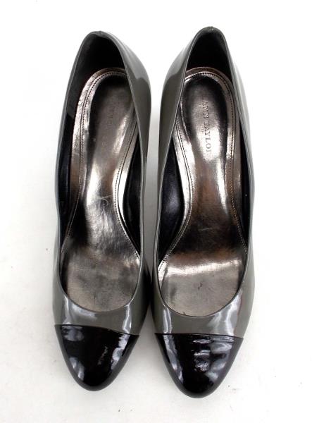 ANN TAYLOR Gray & Black Patent Cap Toe "Shelby" Heels Career Professional Sz 10