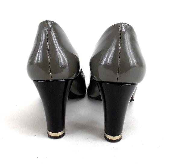 ANN TAYLOR Gray & Black Patent Cap Toe "Shelby" Heels Career Professional Sz 10