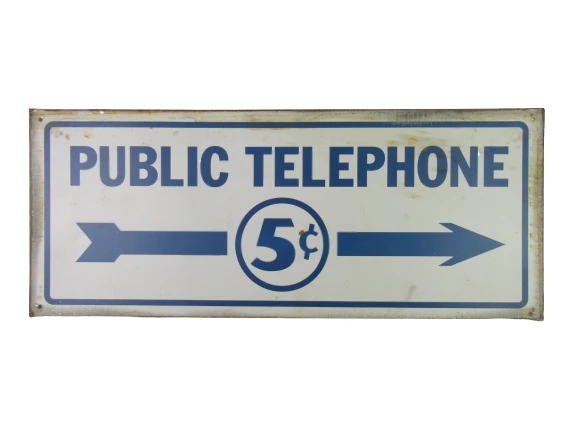 Signs of Times Metal Hanging Wall Art Public Telephone 5 Cents White Blue