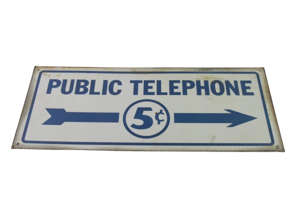 Signs of Times Metal Hanging Wall Art Public Telephone 5 Cents White Blue
