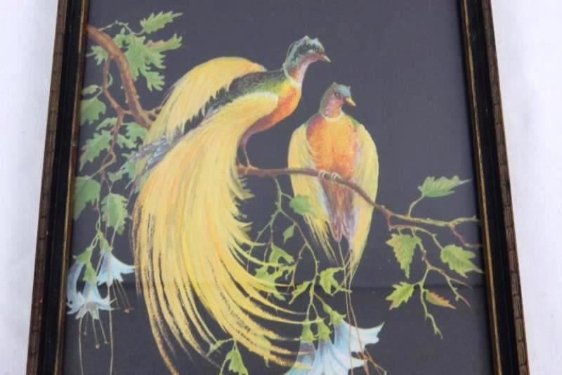 Vintage Framed J Halford Ross Chromolithograph Print Pheasants On A Tree Limb