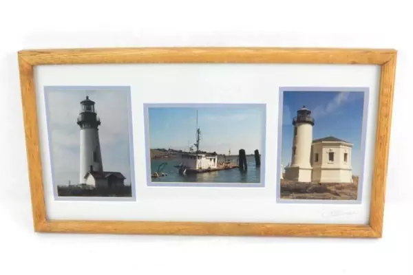 3 Photographs By R. Esteiman Oregon Coast Lighthouses Boat Nature Wood Framed