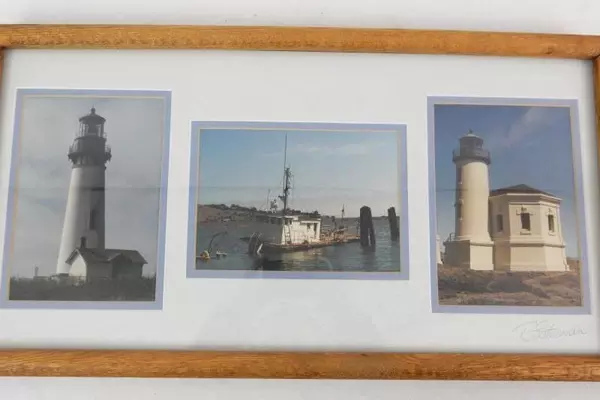 3 Photographs By R. Esteiman Oregon Coast Lighthouses Boat Nature Wood Framed