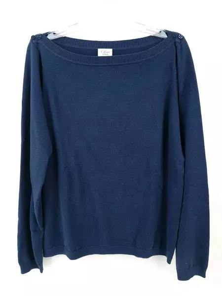 CLOVER by Bobby Jones Pullover Sweater Blue Boat Neck Cotton Silk Cashmere Sz XL