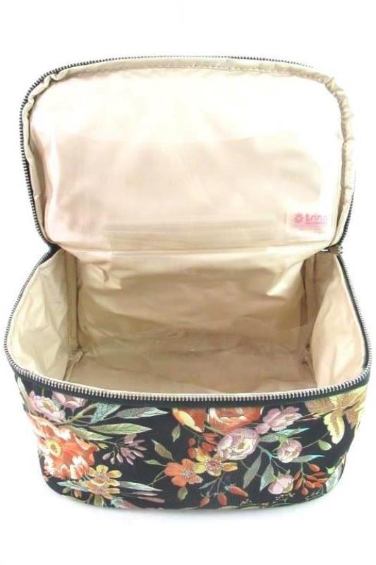 Lot of 2 Vintage Cosmetic Makeup Bags Floral Small Medium Black Orange