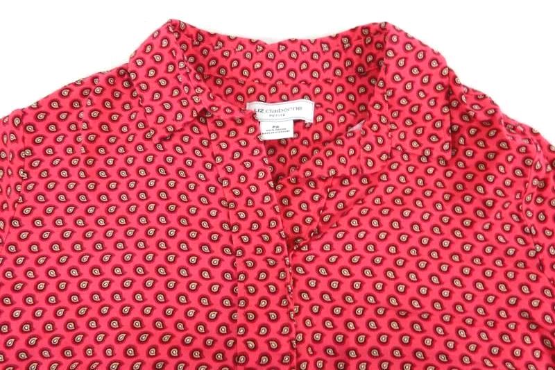 Liz Claiborne Petite Collared Tunic Top Women's Size PS Pink Paisley 3/4 Sleeve