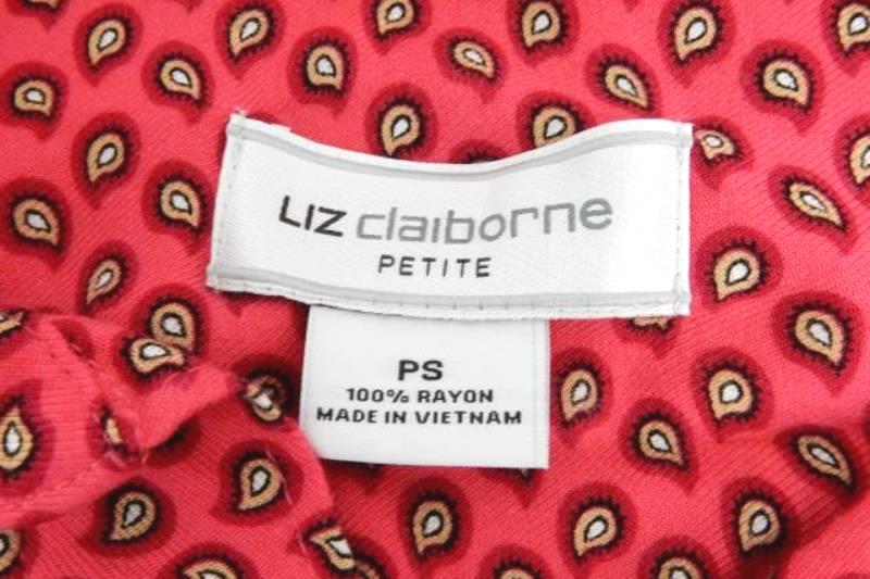 Liz Claiborne Petite Collared Tunic Top Women's Size PS Pink Paisley 3/4 Sleeve