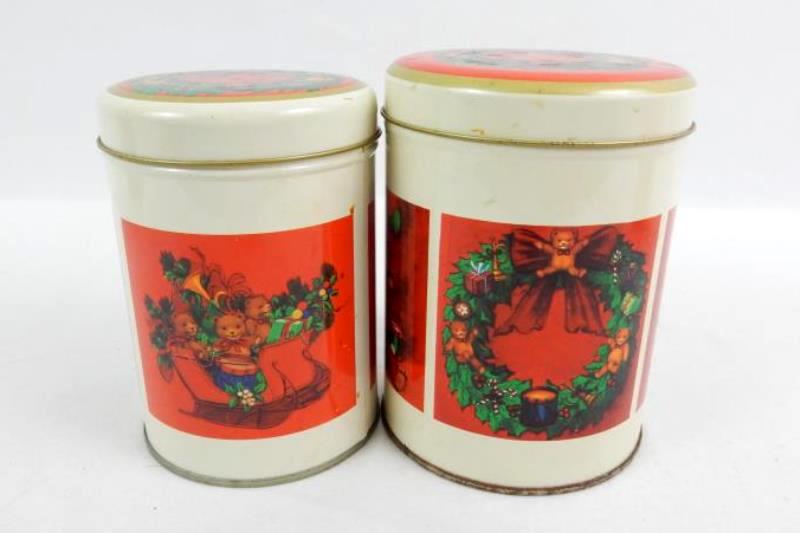 Vintage Lot of 4 Christmas Tins Empty Teddy Bear Toys Pattern Unbranded