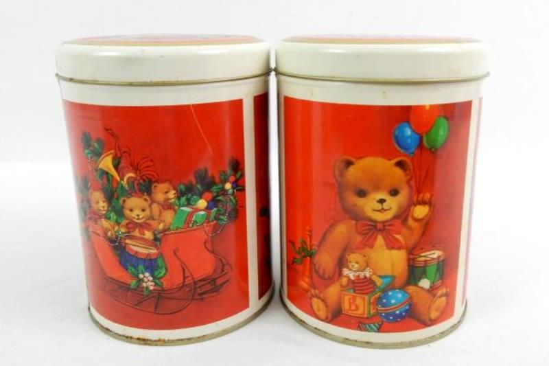 Vintage Lot of 4 Christmas Tins Empty Teddy Bear Toys Pattern Unbranded