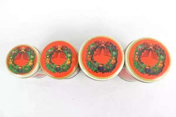 Vintage Lot of 4 Christmas Tins Empty Teddy Bear Toys Pattern Unbranded