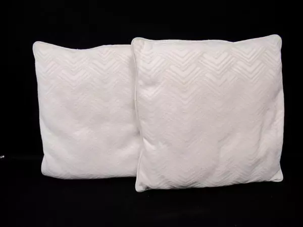 Set of 2 White Chevron Pattern Woven Throw Pillows Square