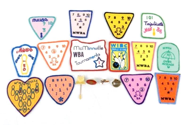 Vintage Bundle Women's Bowling Patches and Pins 1990s McMinnville Oregon League