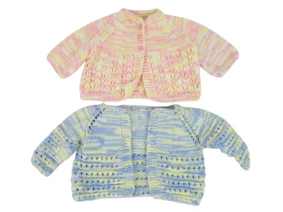 Lot of 2 Homemade Hand Knit Crochet Baby Girl Sweaters Cardigans See Measurement