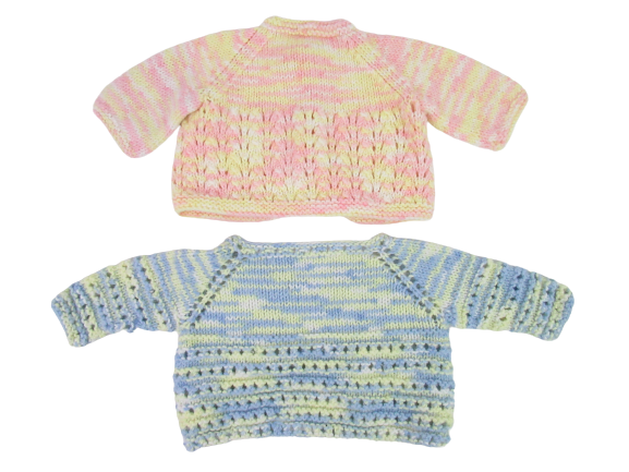 Lot of 2 Homemade Hand Knit Crochet Baby Girl Sweaters Cardigans See Measurement
