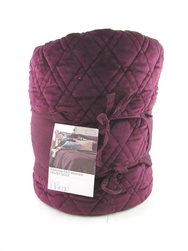 Nordstrom At Home King Size Karlina Geo Washed Velvet Quilt NWT Burgundy Stem