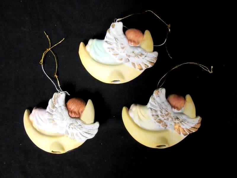 Lot of 3 Vintage Angel Ornaments Ceramic R.O.C. Made in Taiwan
