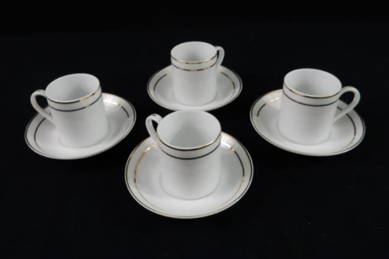 Homeworld Espresso Service For Four Cups and Saucer Set White Gold Tone