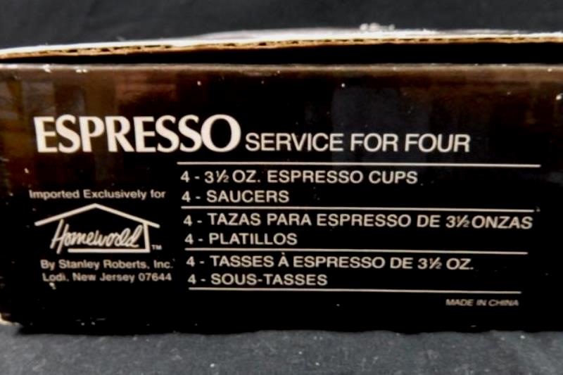 Homeworld Espresso Service For Four Cups and Saucer Set White Gold Tone