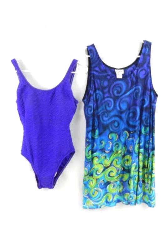 Vintage Swimsuit and Cover Women's Size 12 L Mainstream Cazimi One Piece Purple