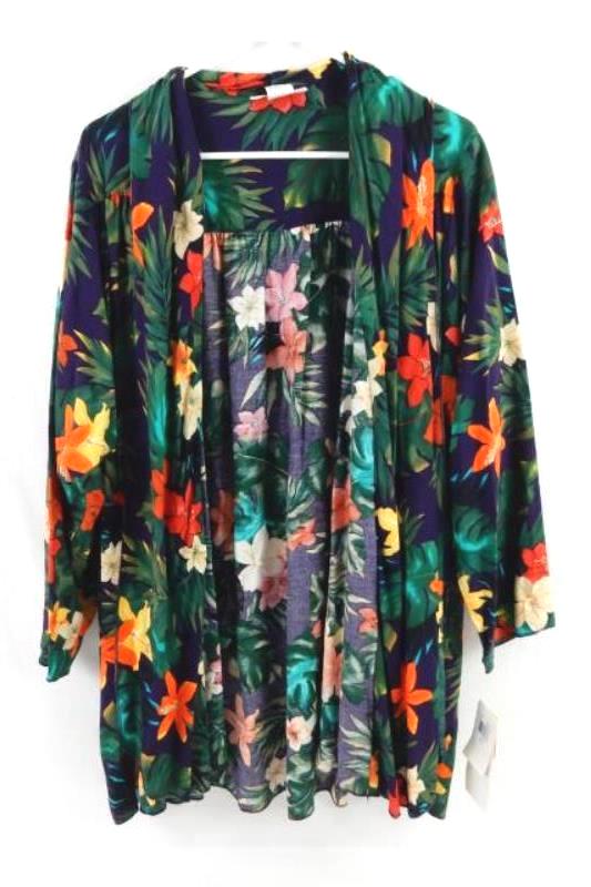 Roxanne Swimsuit Cover Up Cardigan Eggplant Style 640 Floral Size Small NWT