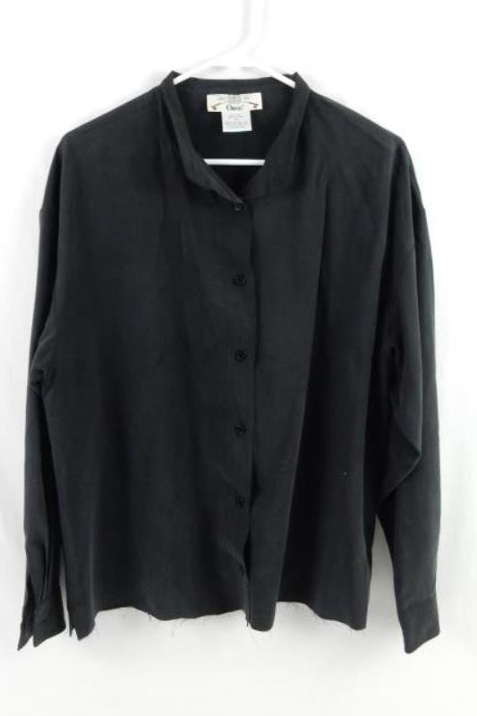 Vintage Orvis Silk Button Up Shirt Top Black Soft Women's Size M Raw Cut Hem
