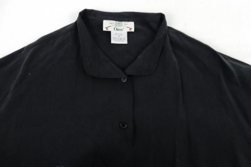 Vintage Orvis Silk Button Up Shirt Top Black Soft Women's Size M Raw Cut Hem
