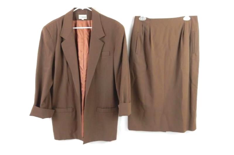 Vintage Nordstom Townsquare Wool Blazer Skirt Suit Brown Women's Size 12