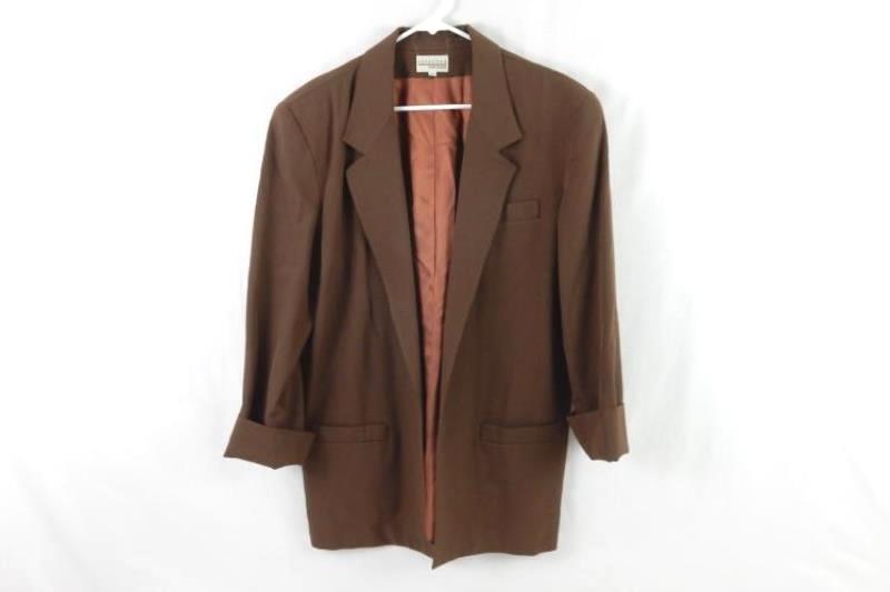 Vintage Nordstom Townsquare Wool Blazer Skirt Suit Brown Women's Size 12