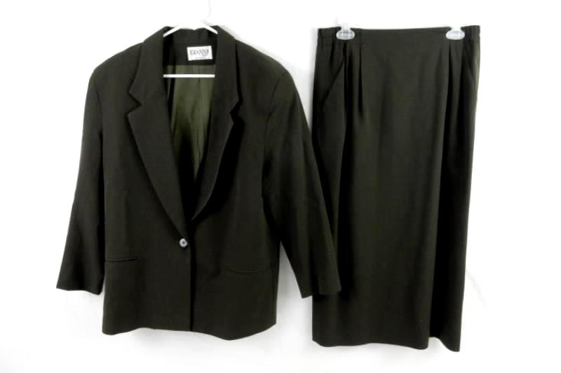 Vintage Gianni Sport Women's Suit Skirt Blazer Size 12 Dark Green Pure Wool