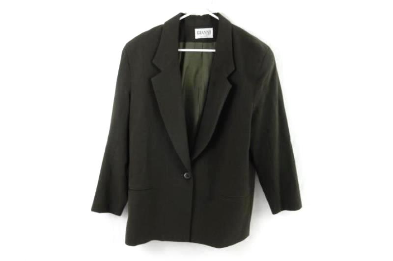 Vintage Gianni Sport Women's Suit Skirt Blazer Size 12 Dark Green Pure Wool