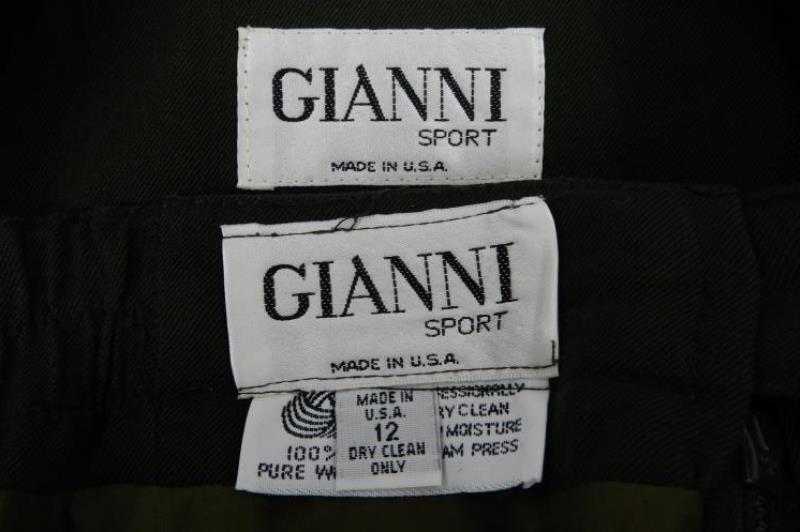 Vintage Gianni Sport Women's Suit Skirt Blazer Size 12 Dark Green Pure Wool