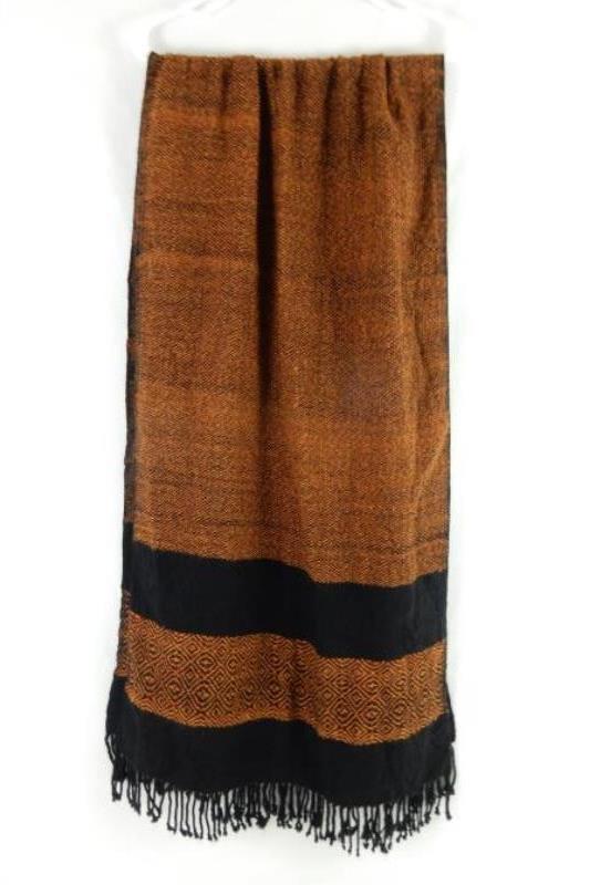 Thick Woven Women's Scarf Wrap Fringe Ends Black Orange Rust