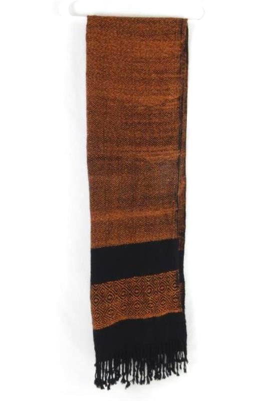Thick Woven Women's Scarf Wrap Fringe Ends Black Orange Rust