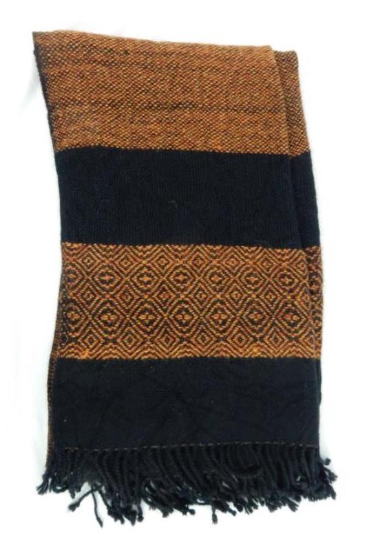 Thick Woven Women's Scarf Wrap Fringe Ends Black Orange Rust