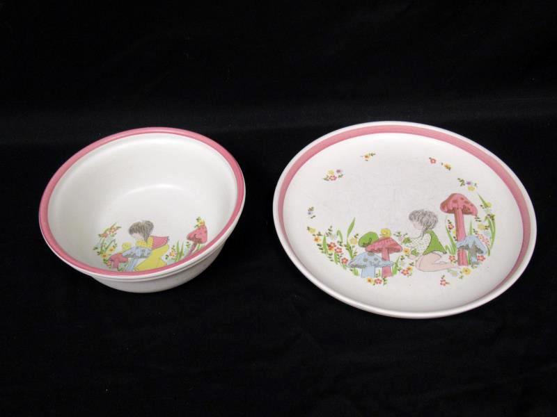 Vintage J Denby England Dream Weaver Child's Stoneware Plate And Cereal Bowl