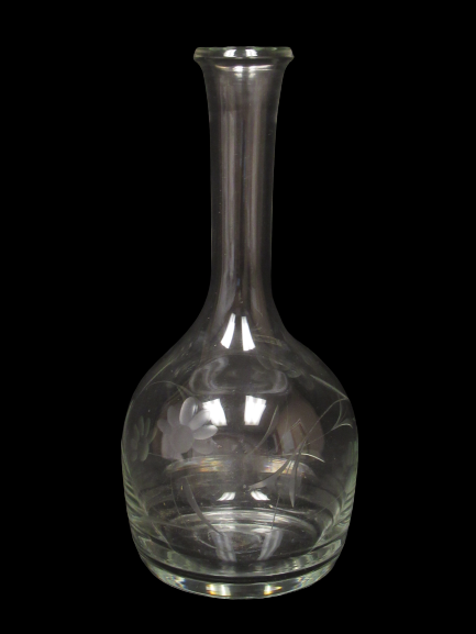 Vintage Toscany Glass Wine Decanter Etched Floral Design Romania No Stopper