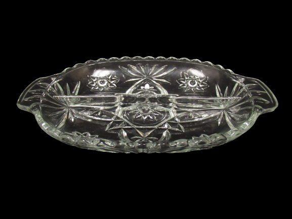 Vintage Anchor Hocking Prescut Divided Pickle Relish Dish Clear