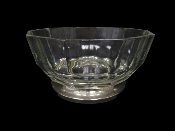 Vintage Crystal Paneled Bowl With Silver Plate Base Made in Italy