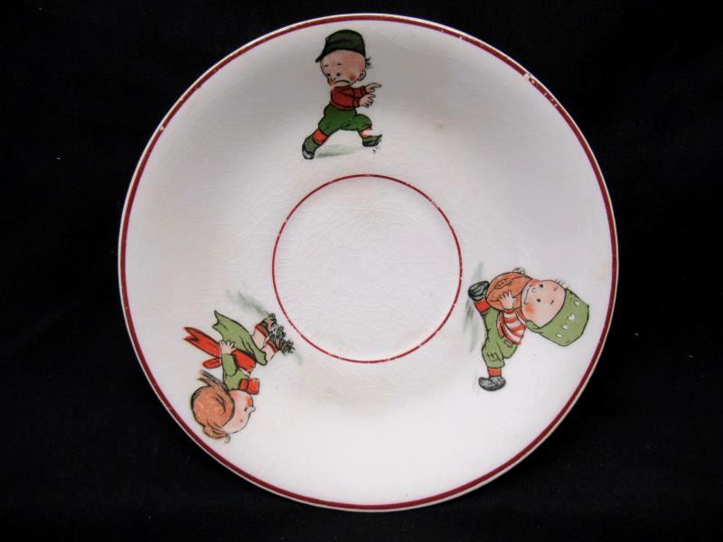 Vintage Elpco Porcelain Baby Plate Children Playing White 5.5in Round