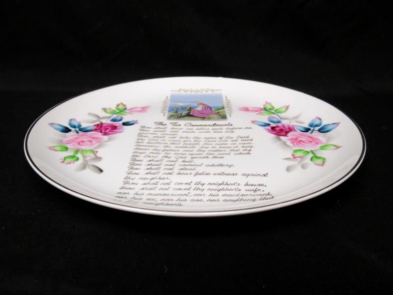 Porcelain Collectors Plate The Ten Commandments White With Roses