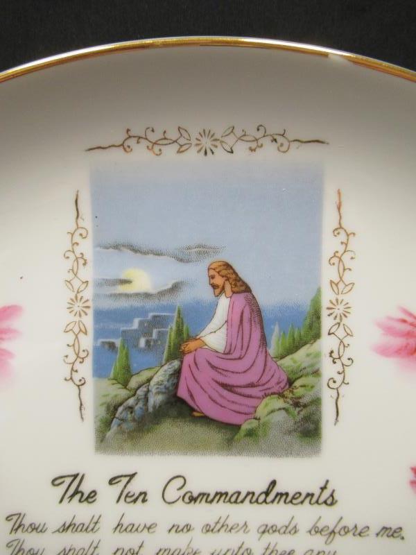 Porcelain Collectors Plate The Ten Commandments White With Roses
