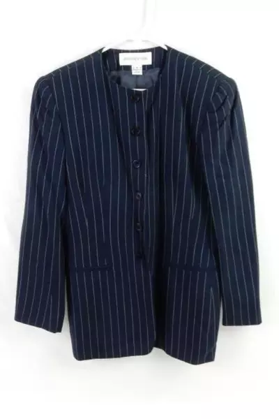 Vintage Jones New York Women's Blazer Jacket Long Length Navy Striped Size 10