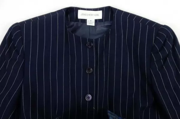 Vintage Jones New York Women's Blazer Jacket Long Length Navy Striped Size 10