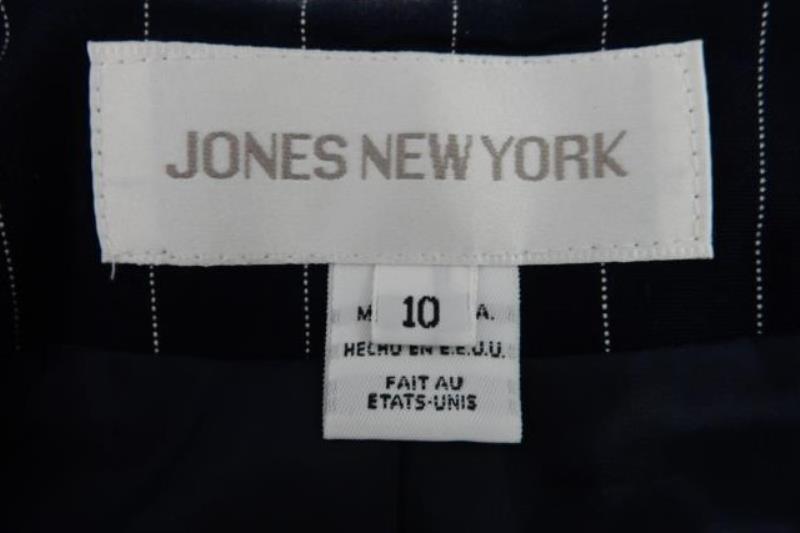 Vintage Jones New York Women's Blazer Jacket Long Length Navy Striped Size 10
