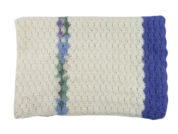 Vintage Hand Crochet Knit Afghan Throw Blanket Purple Pale Yellow Green Small